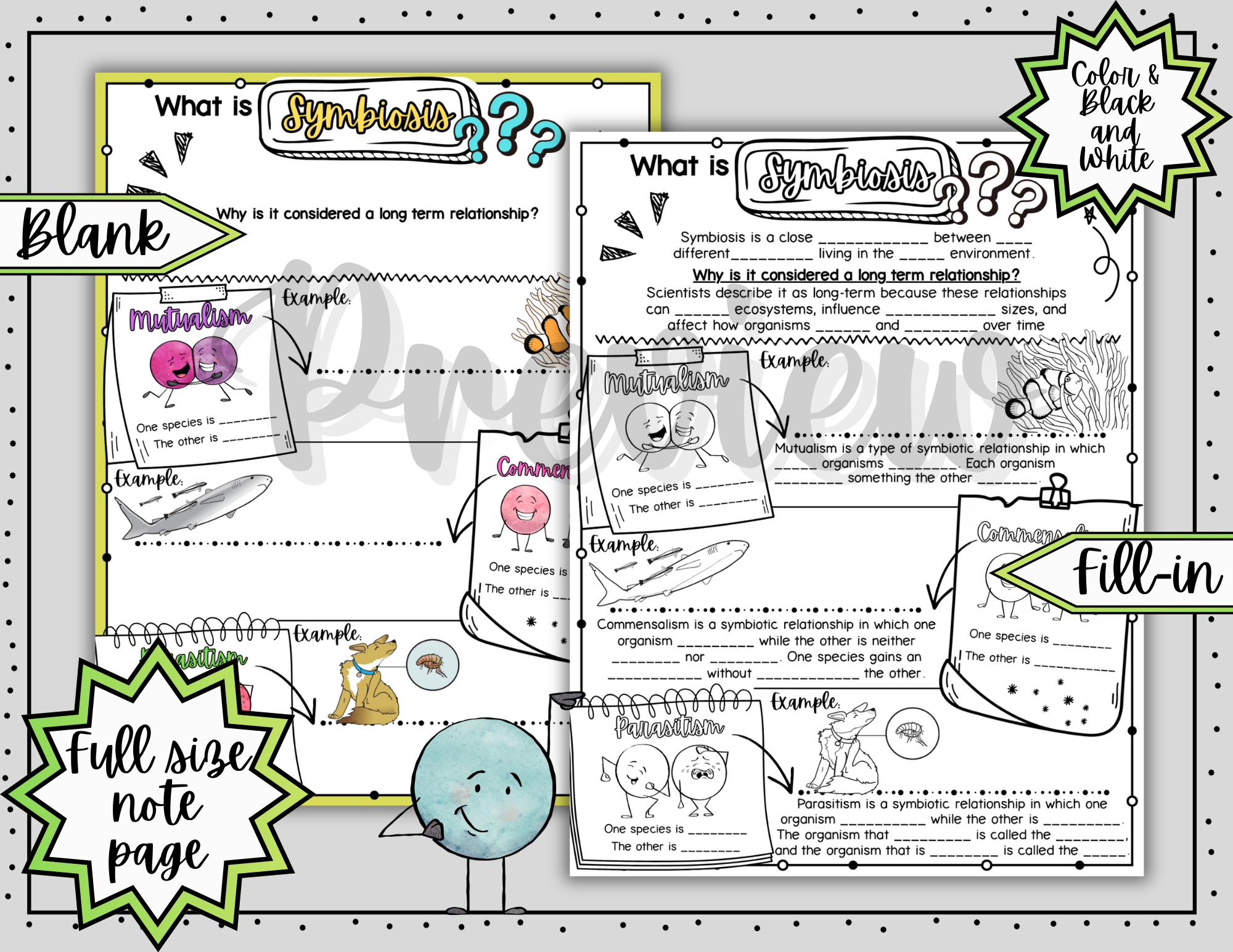 Symbiosis Doodle Notes | Symbiotic Relationships | Science Graphic Organizer — Print - Image 3