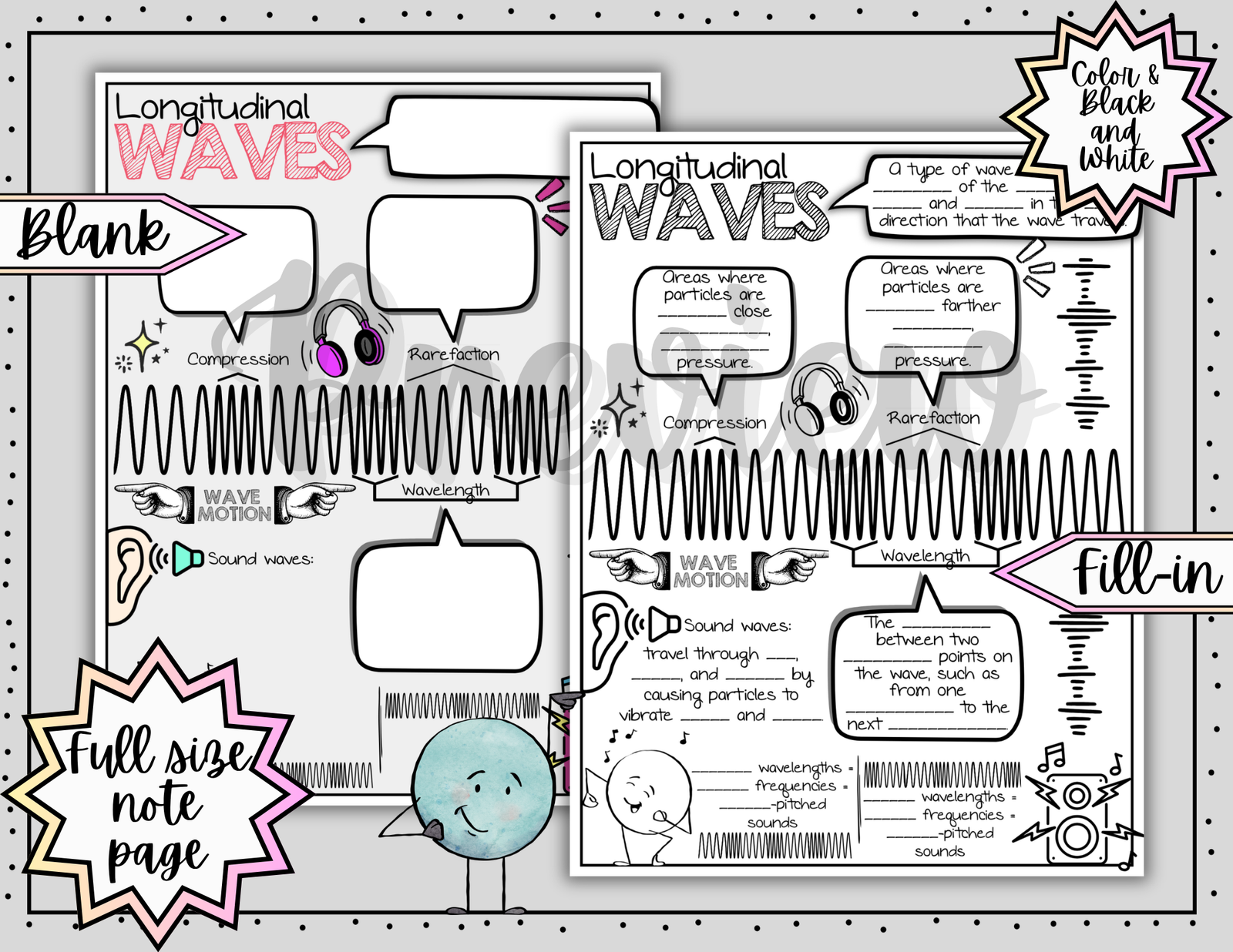 Longitudinal Waves Doodle Notes | Sound Waves | Science Graphic Organizer — Print - Image 3