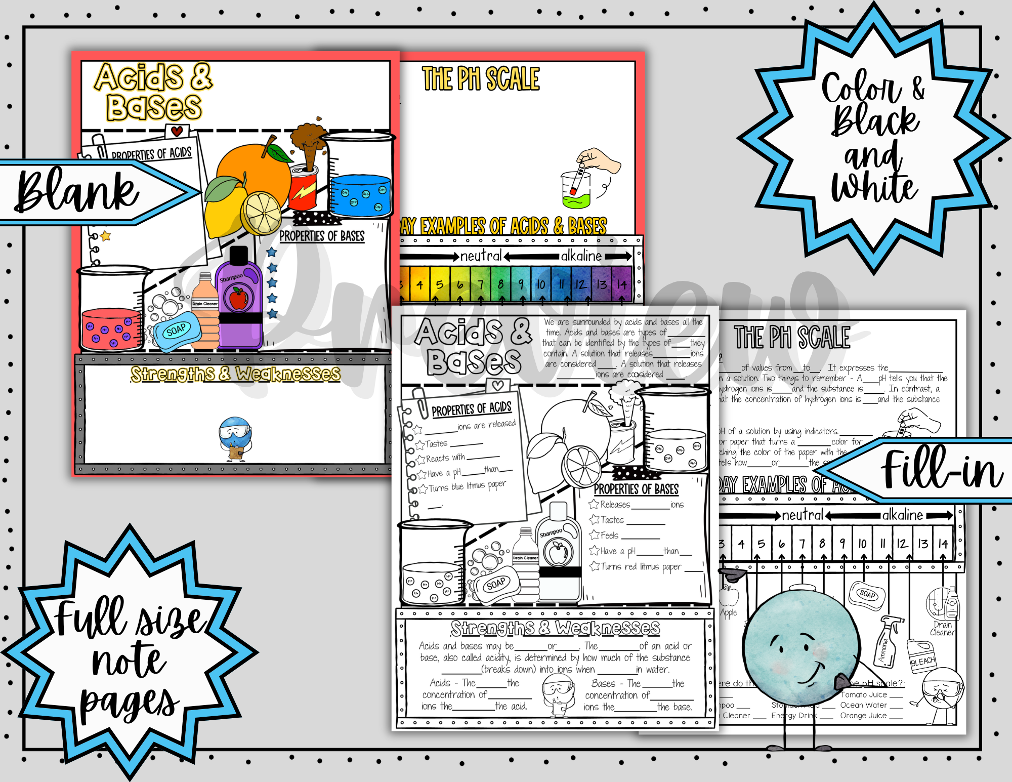 Acids and Bases pH Scale Doodle Notes | Science Doodle Notes | Visual Notes - Image 3