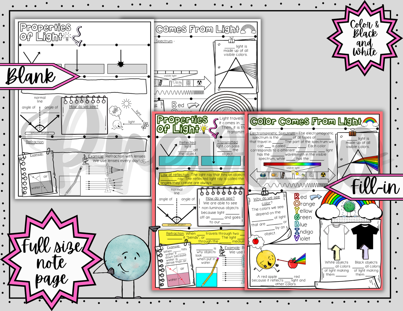 Properties of Light ~ Science Doodle Notes ~ Visual Notes — Print - Image 3