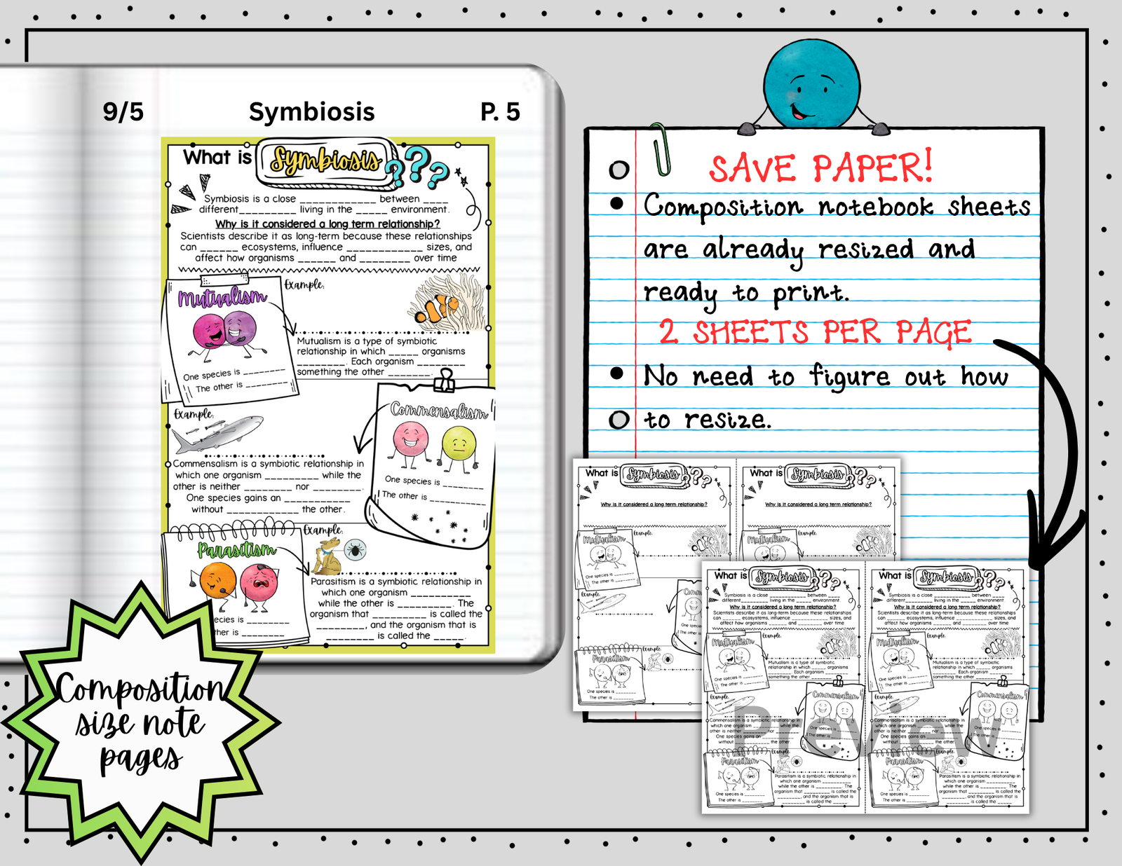 Symbiosis Doodle Notes | Symbiotic Relationships | Science Graphic Organizer — Print - Image 4