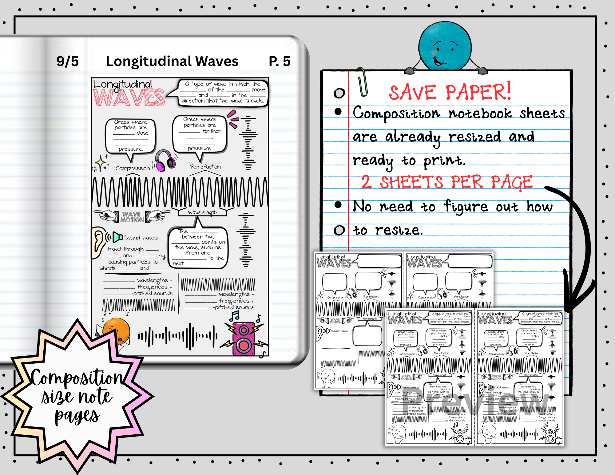 Longitudinal Waves Doodle Notes | Sound Waves | Science Graphic Organizer — Print - Image 4