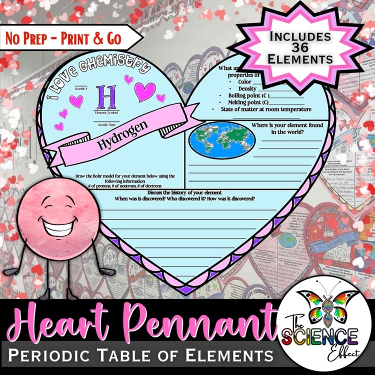 Valentine's Day Science Activity | Periodic Table of Elements Research Pennant