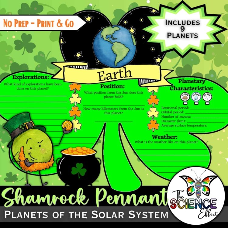 St. Patrick's Day Science Activity Planets of the Solar System Research Pennant