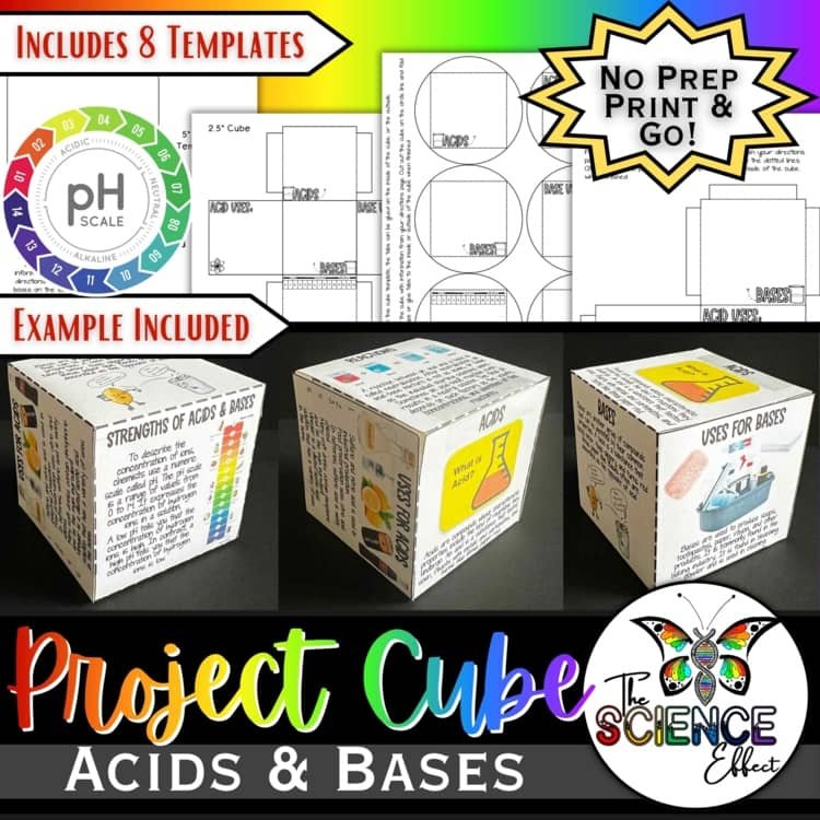 Acids & Bases 3D Research Project Cube | Chemistry & Physical Science Activity