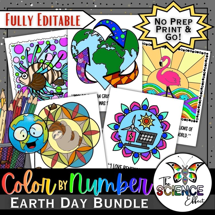 Earth Day Color-By-Number Worksheet BUNDLE | Science No-Prep Activities