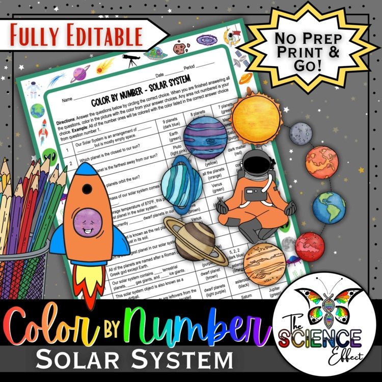 Solar System Science Color-By-Number Worksheet | Space & Earth Science Activity