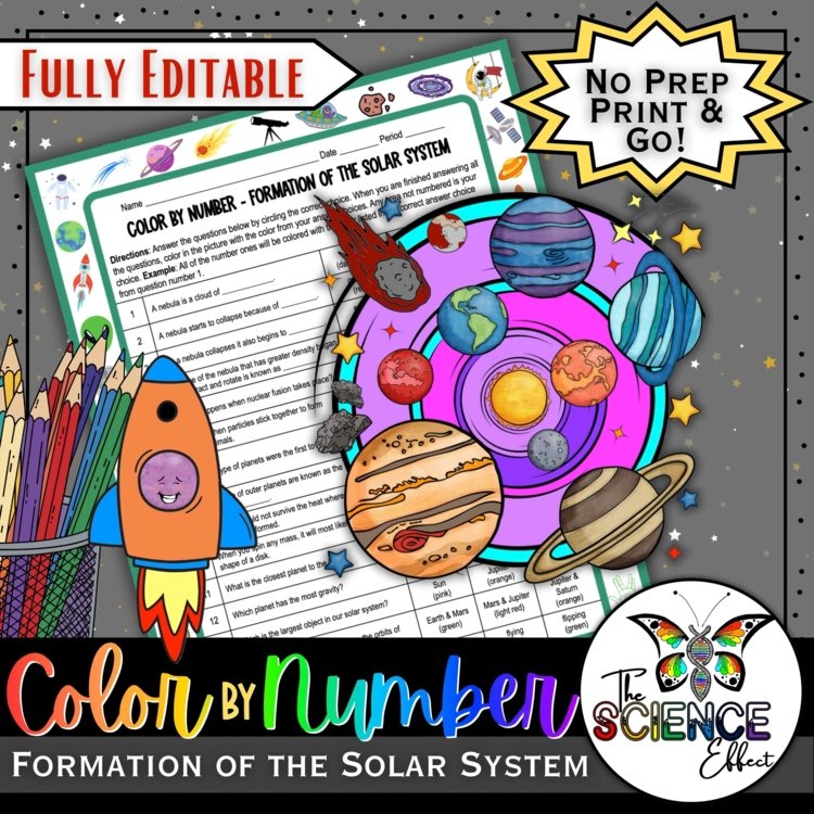 Formation of the Solar System Science Color-By-Number Worksheet | Space Science