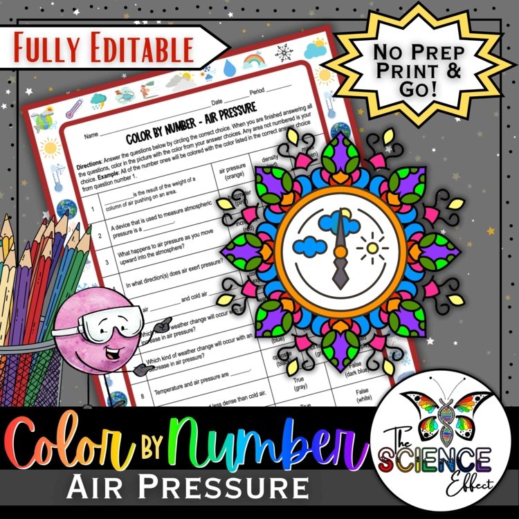 Air Pressure Science Color-By-Number Worksheet | Earth Science Activity