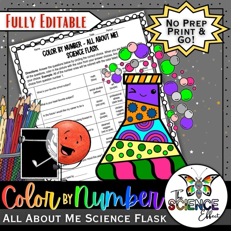All About Me Science Flask | Back to School Science Activity | Color-By-Number