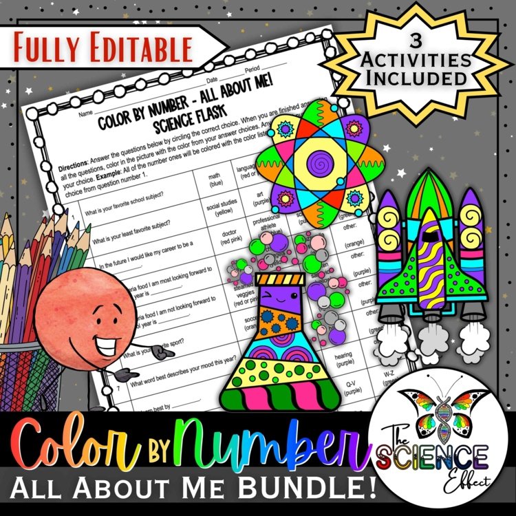 All About Me Science Themed | Back to School Science Activity | Color By Number