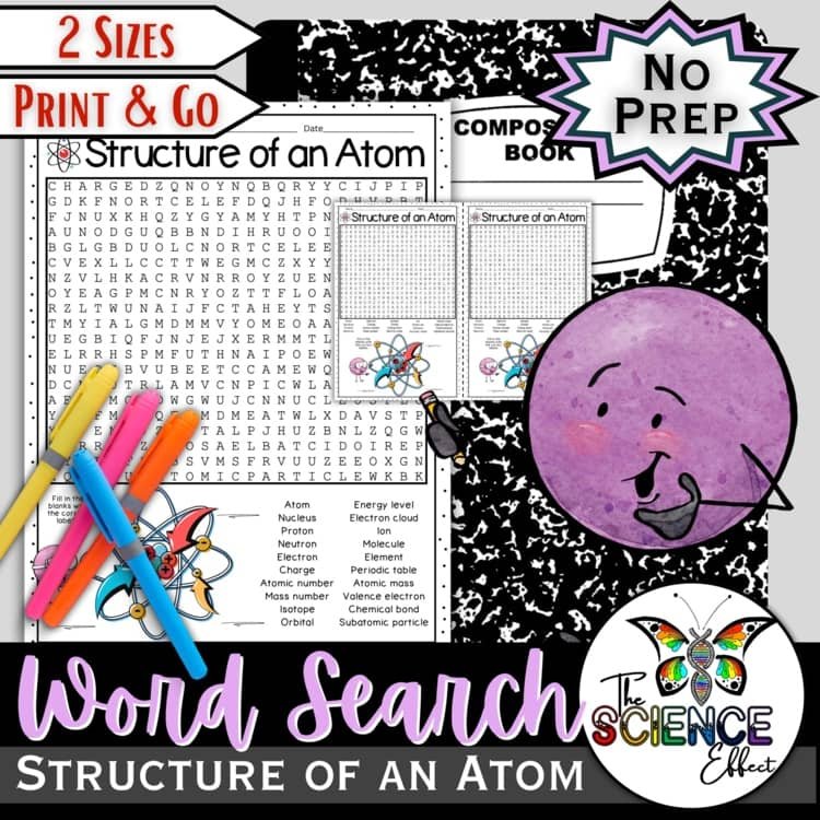 Structure of an Atom Word Search Puzzle | Science Vocabulary Activity cover