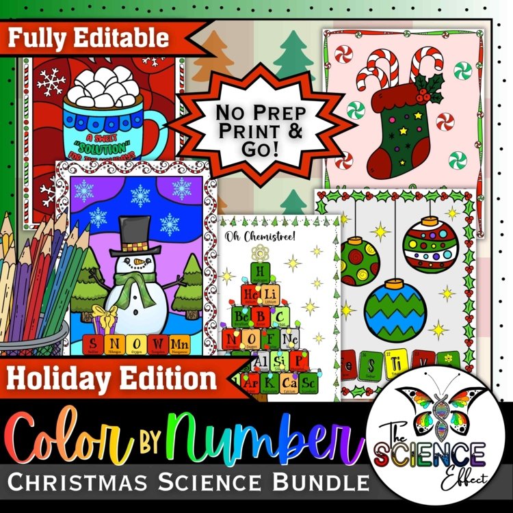 Chemistry & More Color By Number Bundle | Christmas Science Activity | 30% OFF!