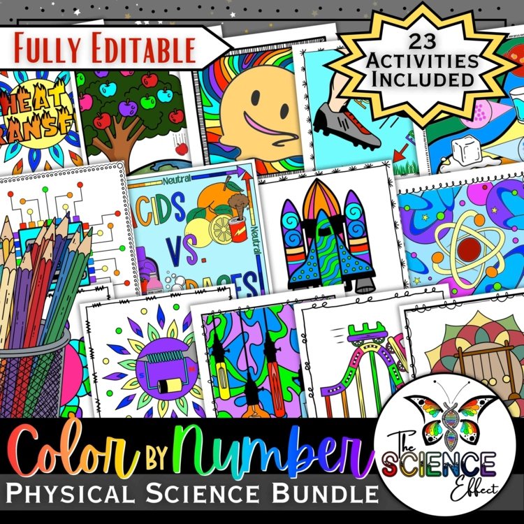 Physical Science Color-By-Number Worksheet Bundle | Physics & Chemistry Activity