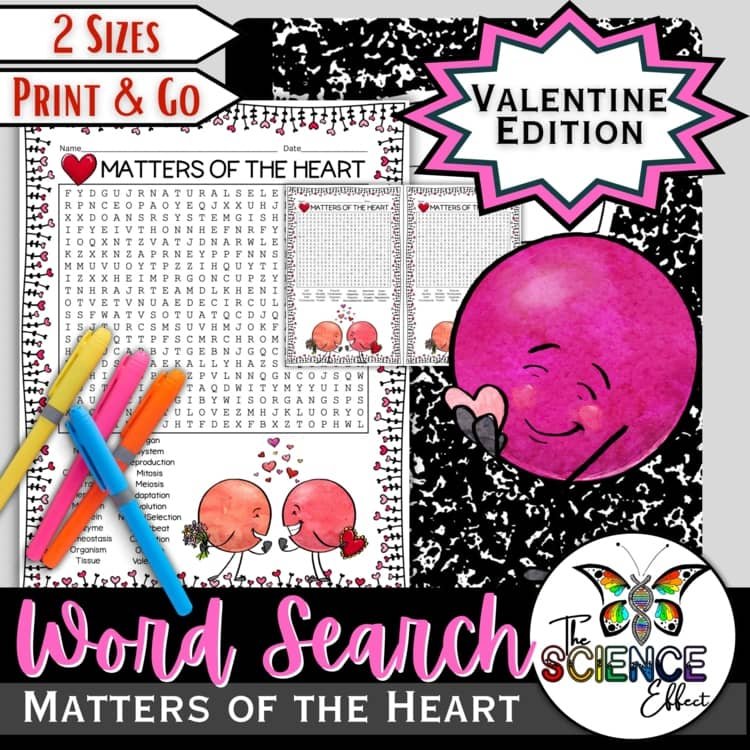 Biology Themed Word Search Puzzle | Valentine's Day Science Activity (6-8) cover