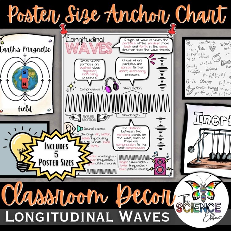 Longitudinal Waves Energy Anchor Chart Poster | Science Classroom Decor