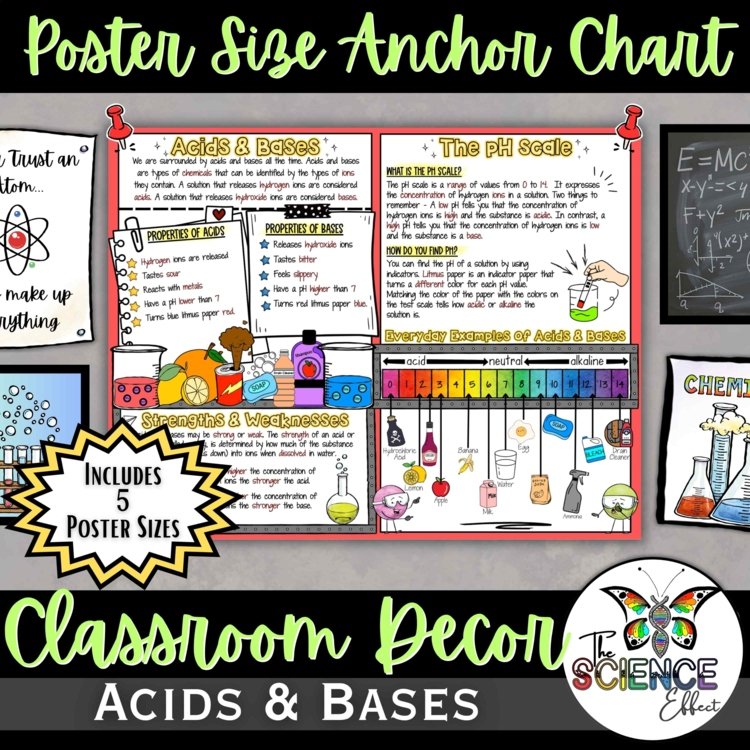 Acids & Bases Anchor Chart Poster | pH Scale Poster | Chemistry Classroom Decor