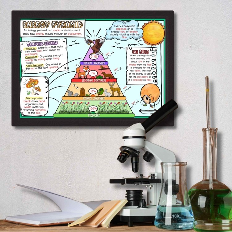 Energy Pyramid Anchor Chart | Trophic Level Poster | Ecosystem Energy Flow Decor - preview 1