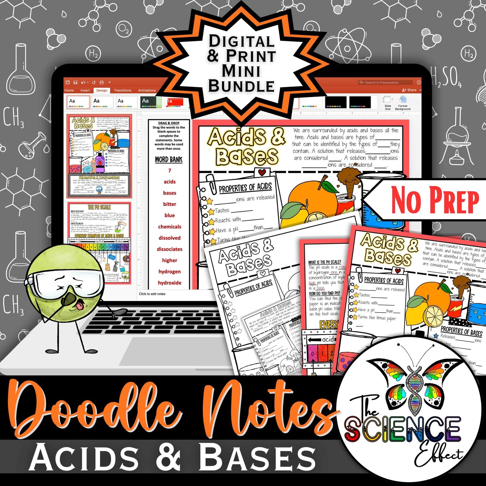 Acids & Bases | pH Scale | Science Doodle Notes | Digital & Print Bundle