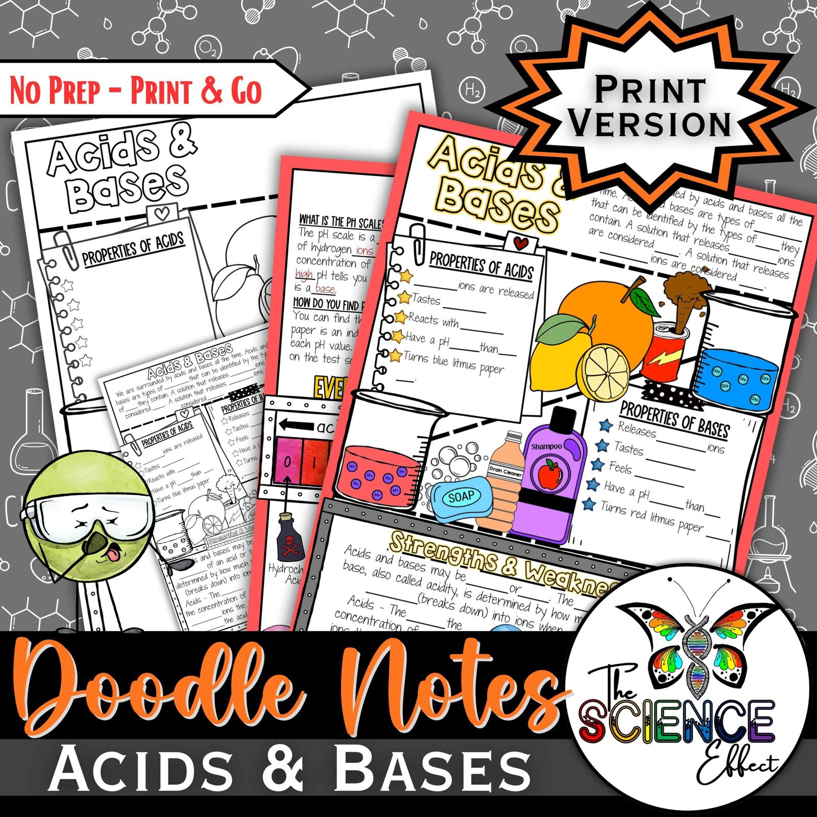 Acids and Bases pH Scale Doodle Notes | Science Doodle Notes | Visual Notes