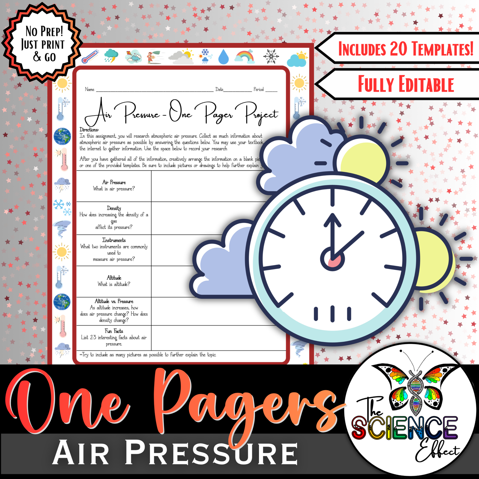 Air Pressure One Pager Project | Science One Pager Research Project