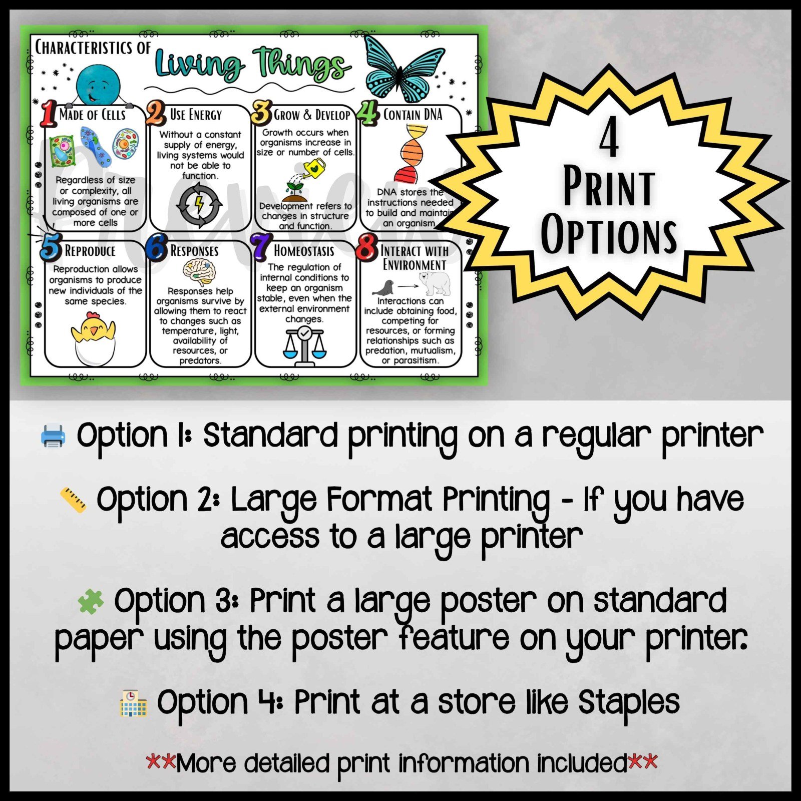 Characteristics of Living Things Anchor Chart | 8 Life Processes Poster Gr 5 - 8 - Image 4