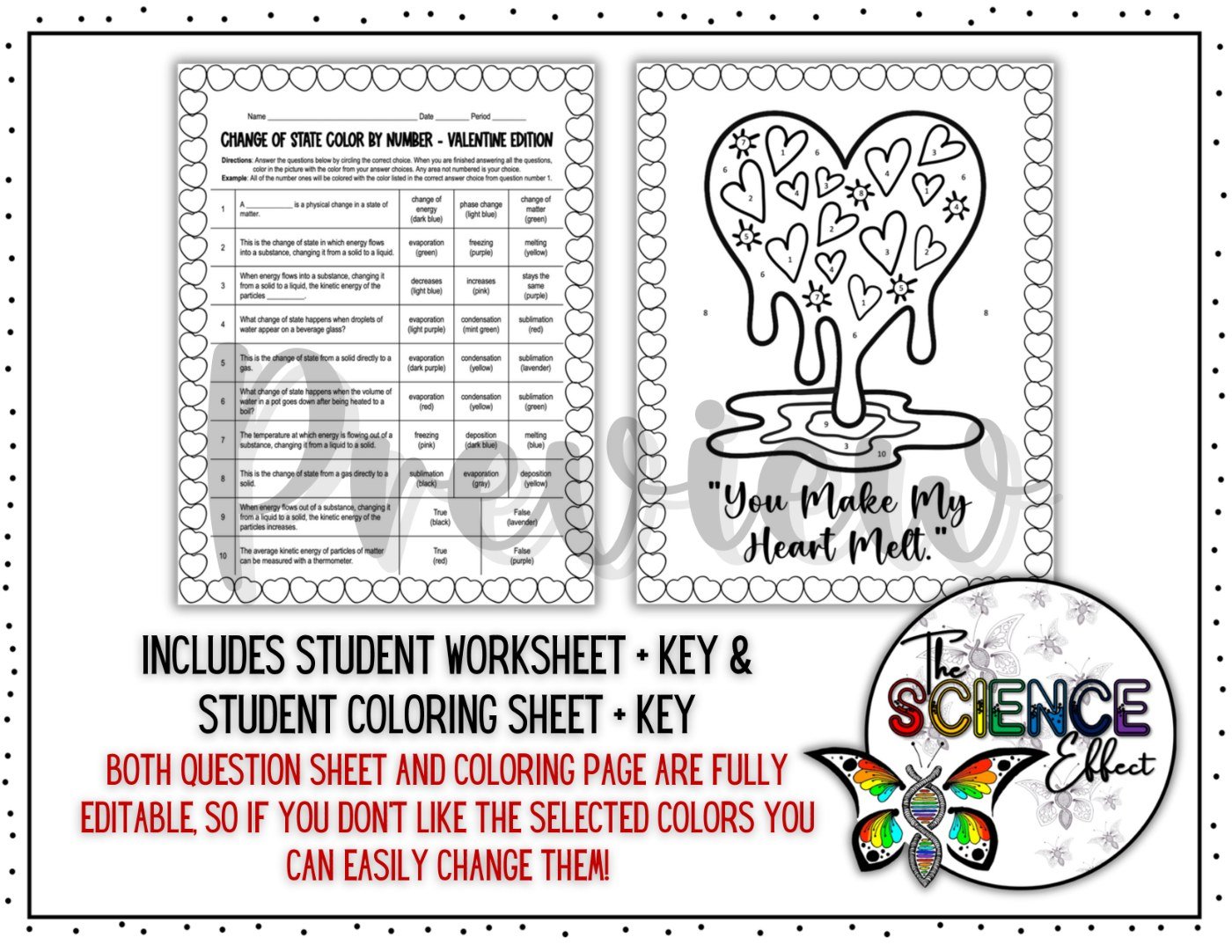Change of State Color By Number Worksheet | Valentine's Day Science Activity - Image 2