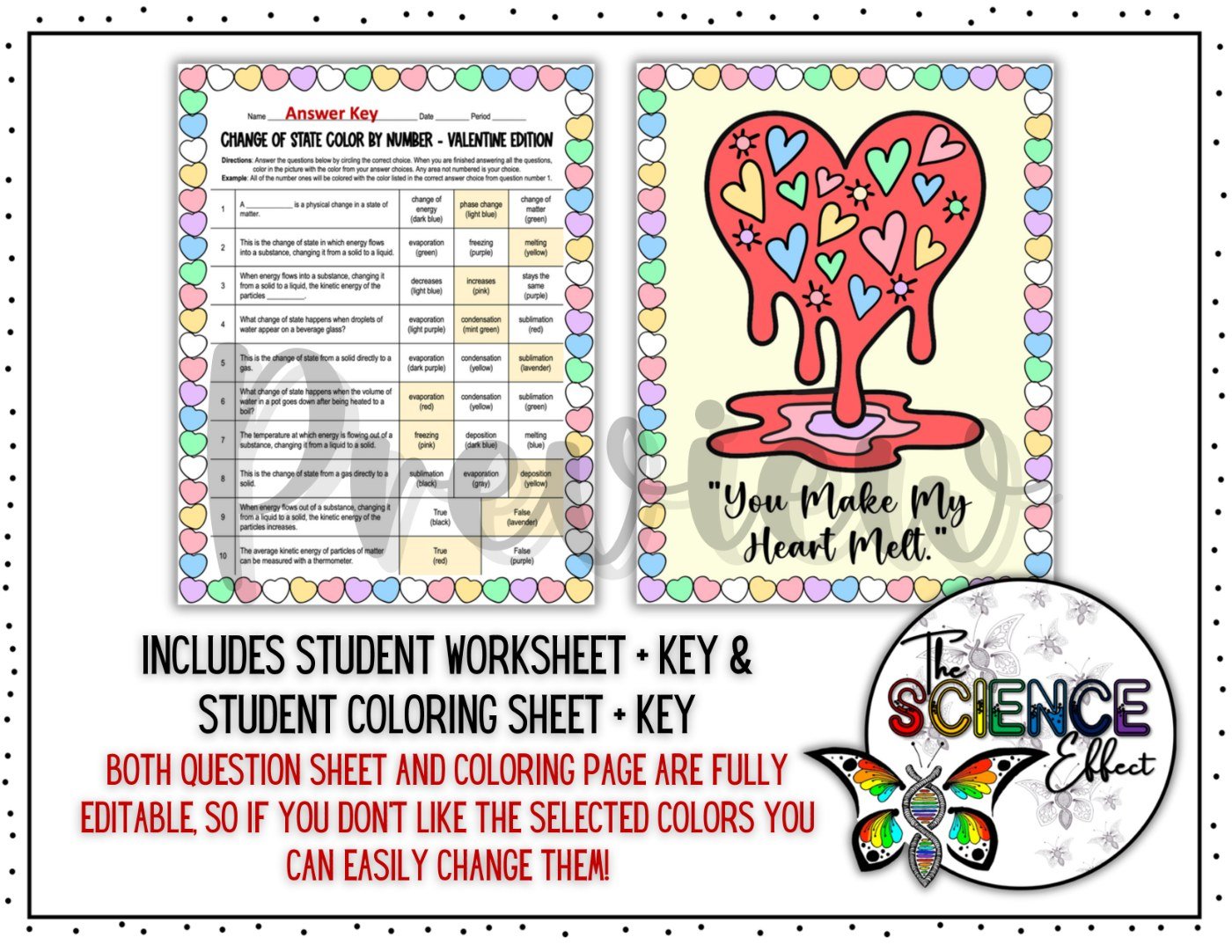Change of State Color By Number Worksheet | Valentine's Day Science Activity - Image 3