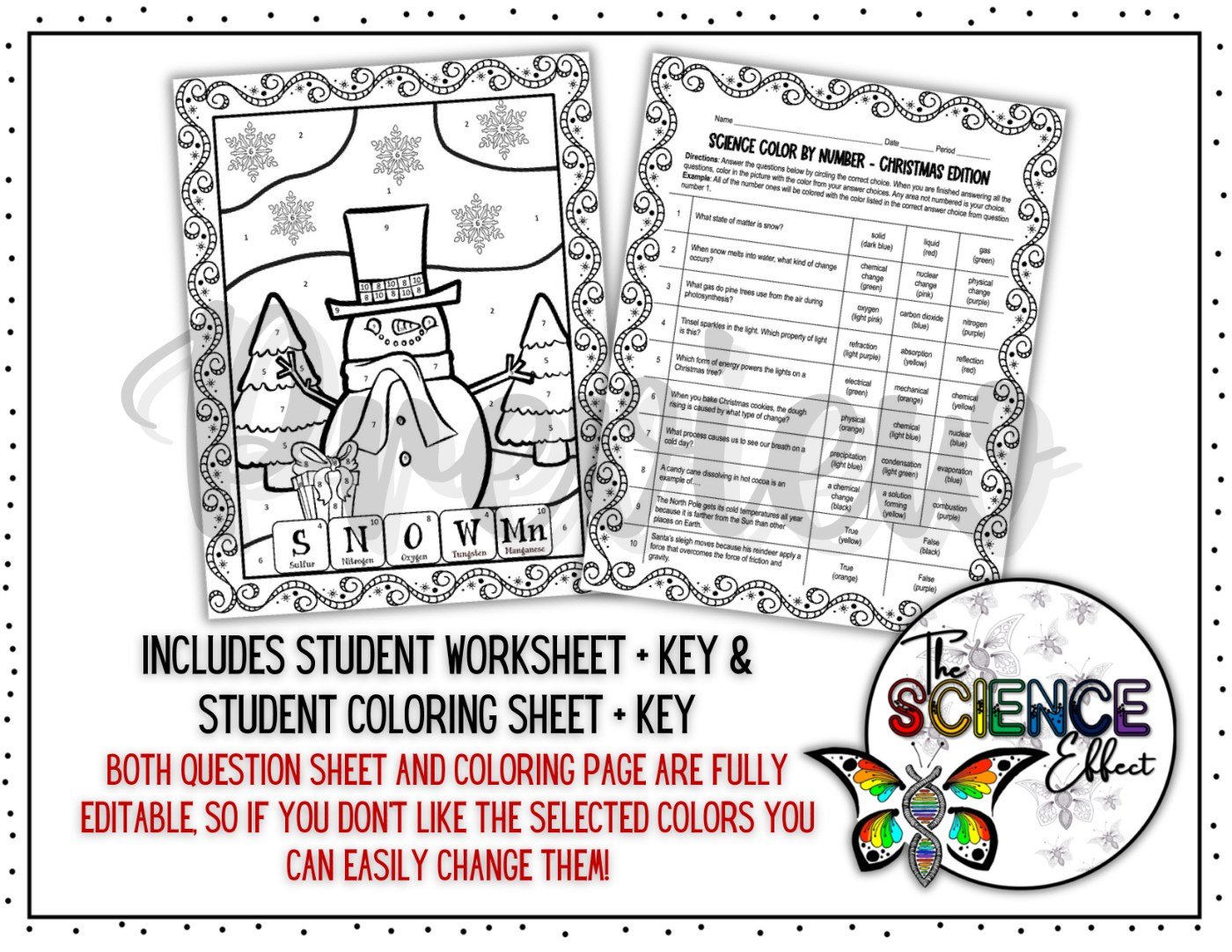 Christmas Winter Science Color By Number Worksheet | Christmas Science Activity - Image 2