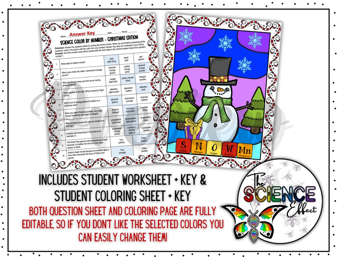 Christmas Winter Science Color By Number Worksheet | Christmas Science Activity - Image 3