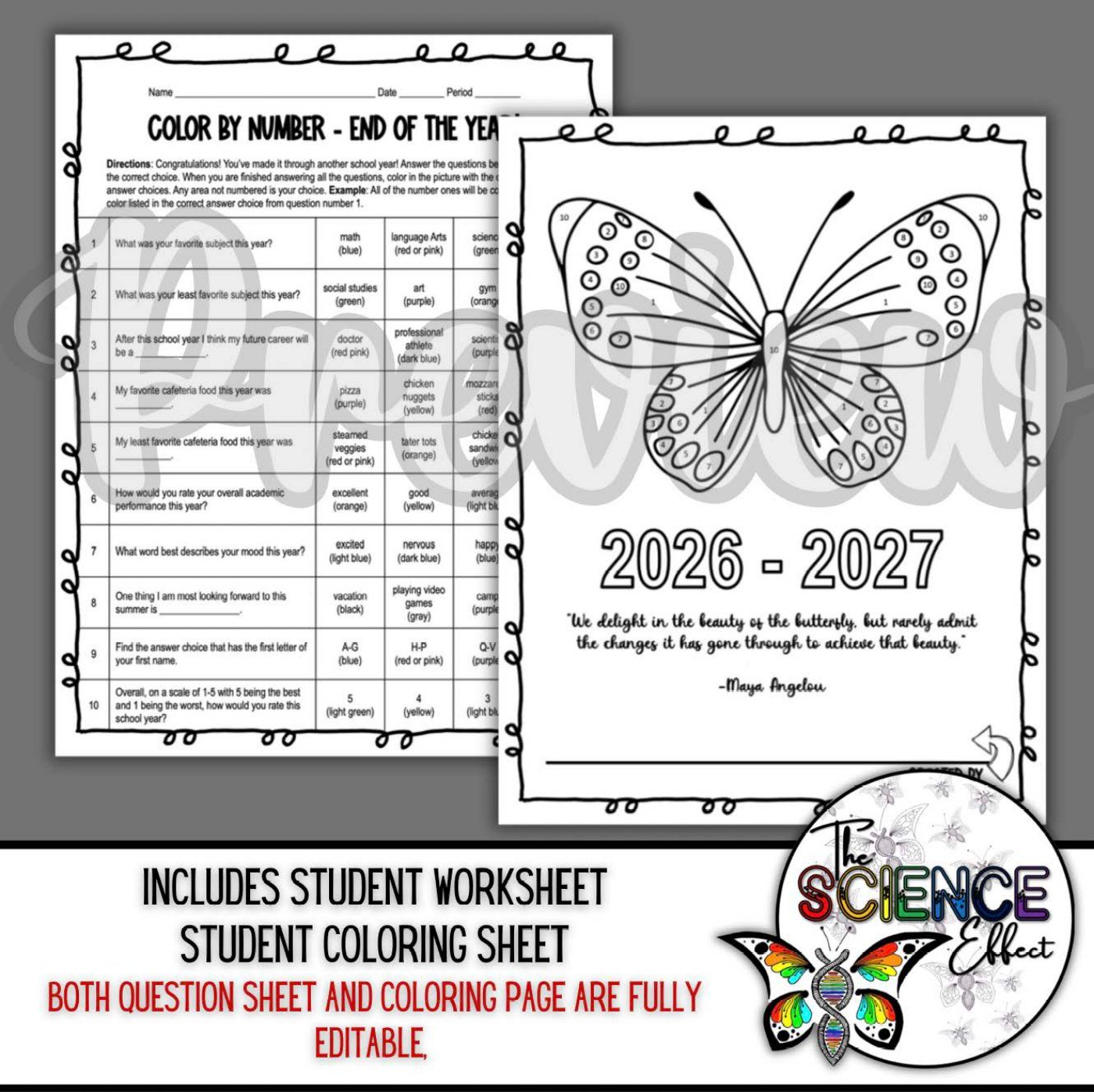 End of the Year Butterfly Science Color-By-Number Worksheet | Spring Activity - Image 2