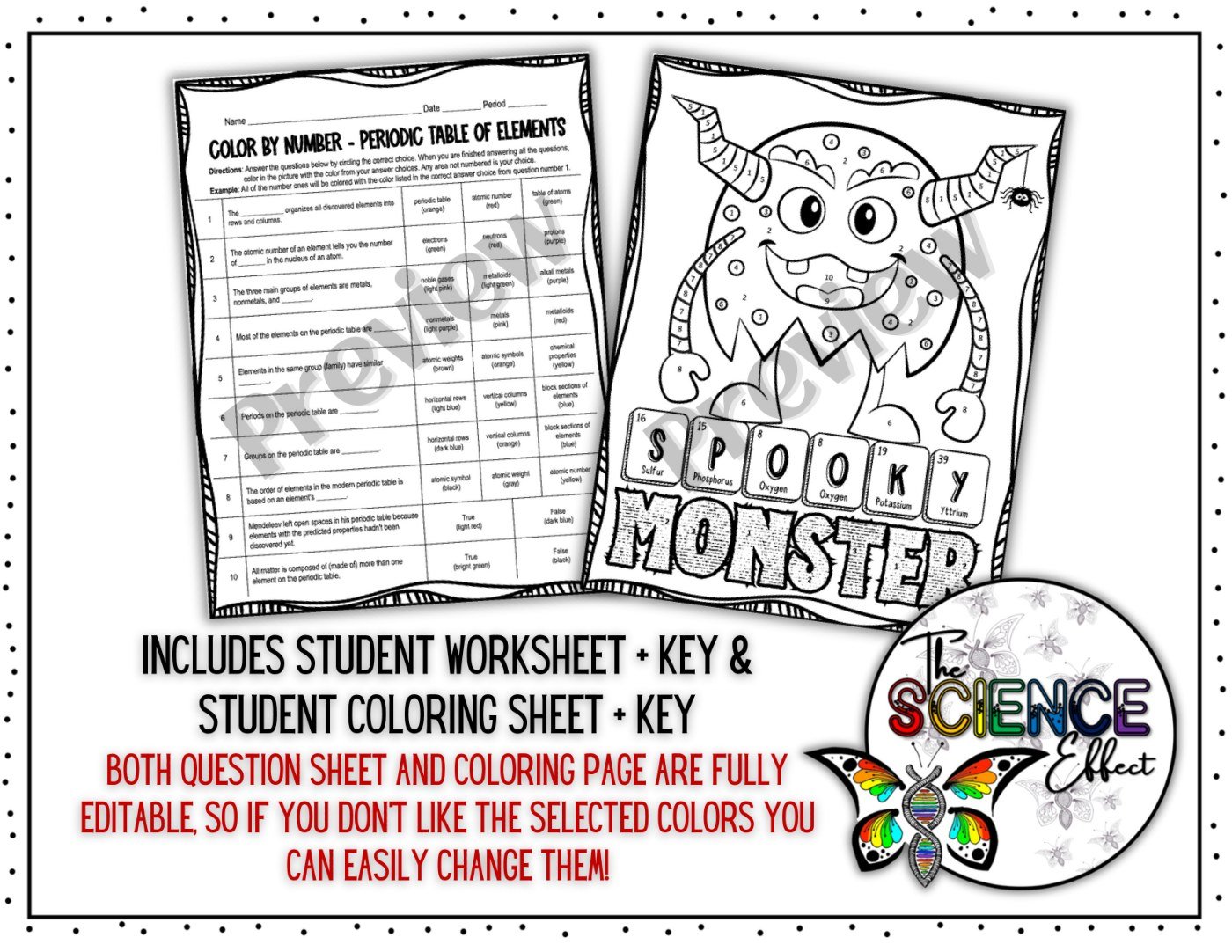 Periodic Table of Elements Color By Number Worksheet Halloween Science Activity - Image 2