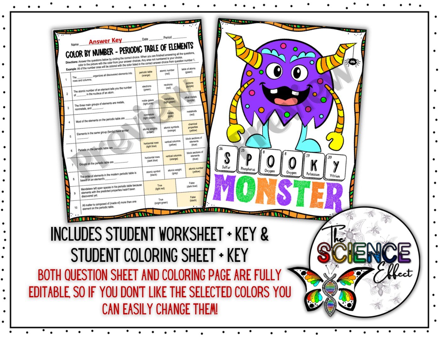 Periodic Table of Elements Color By Number Worksheet Halloween Science Activity - Image 3