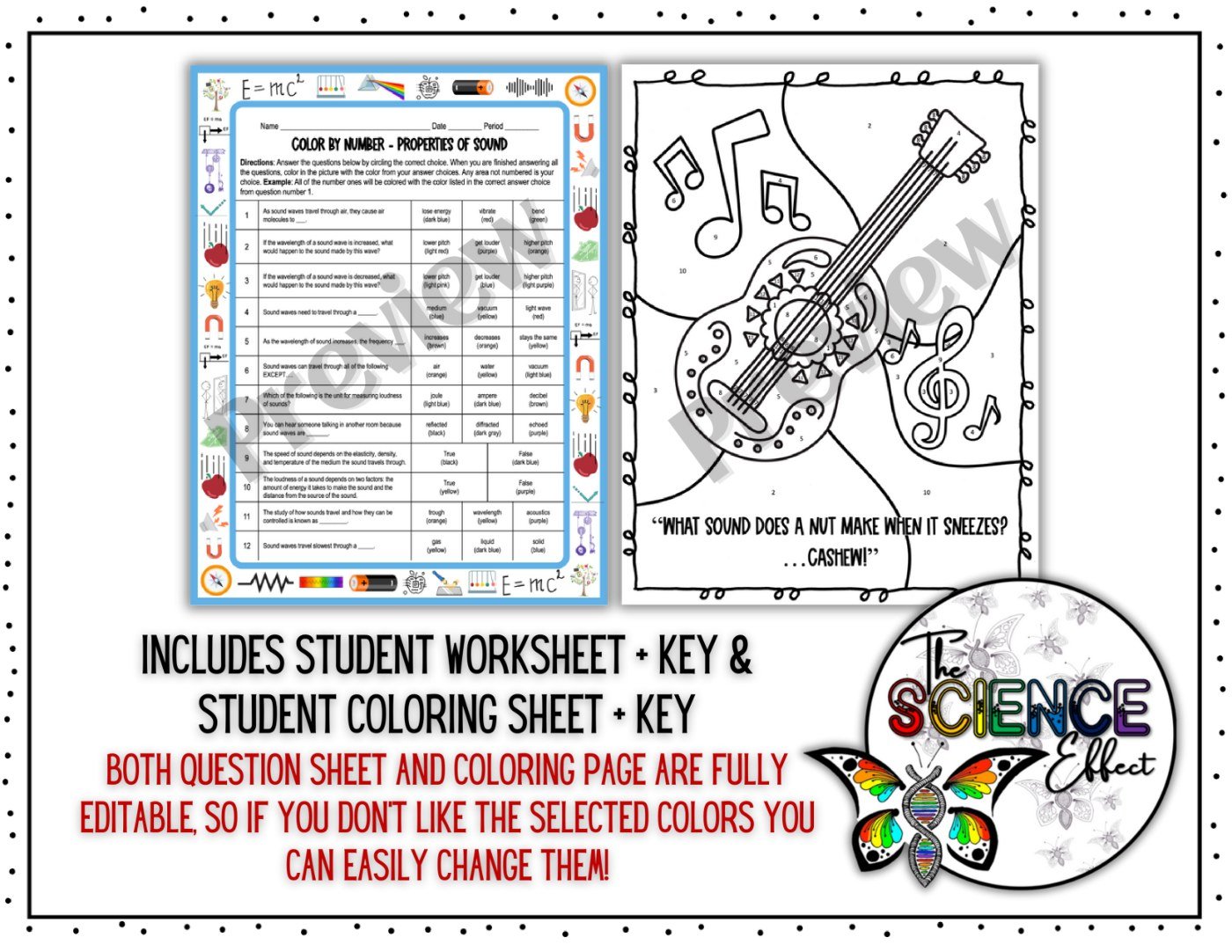 Properties of Sound Science Color-By-Number Worksheet | Physics Activity - Image 2