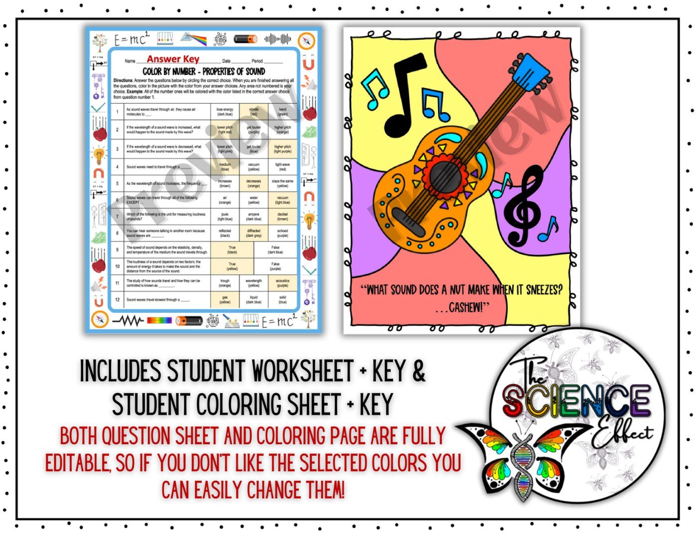 Properties of Sound Science Color-By-Number Worksheet | Physics Activity - Image 3
