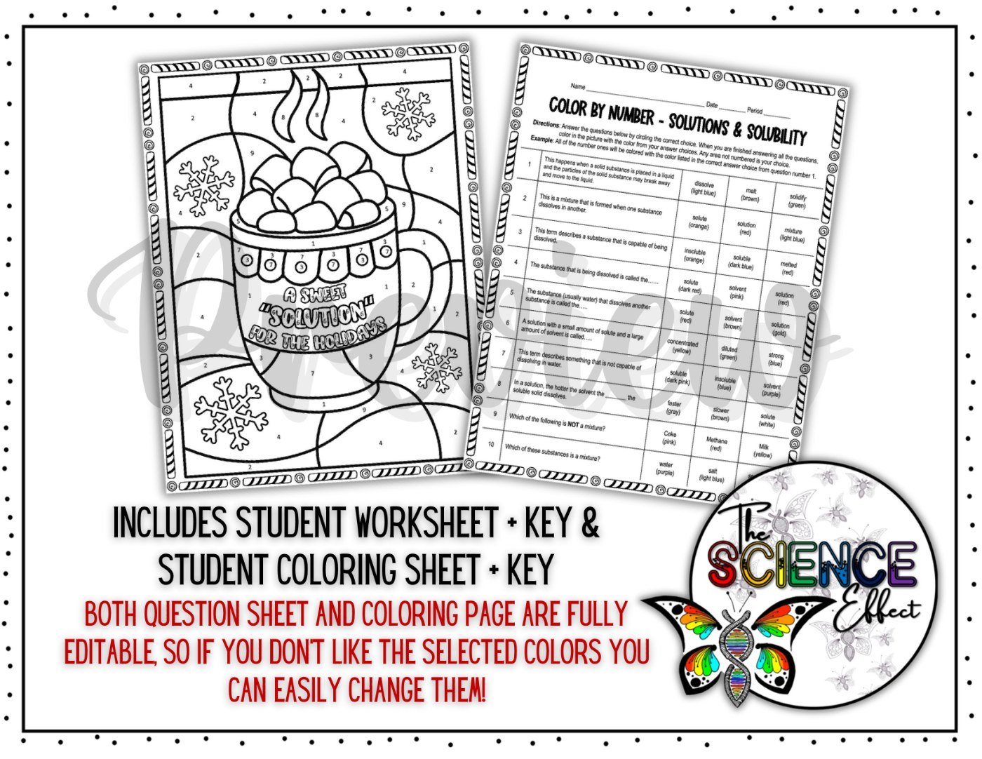 Solutions & Solubility Color By Number Worksheet | Christmas Science Activity - Image 2