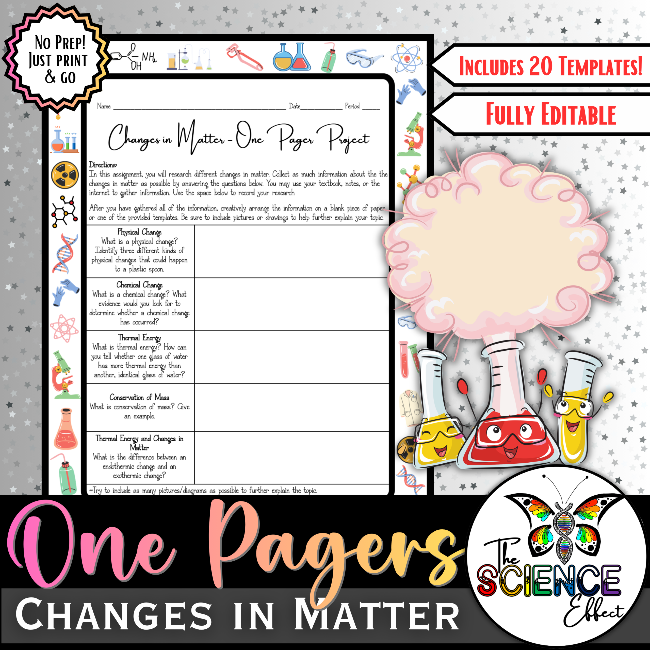 Changes in Matter ~ Physical & Chemical Change ~ One Pager Research Project