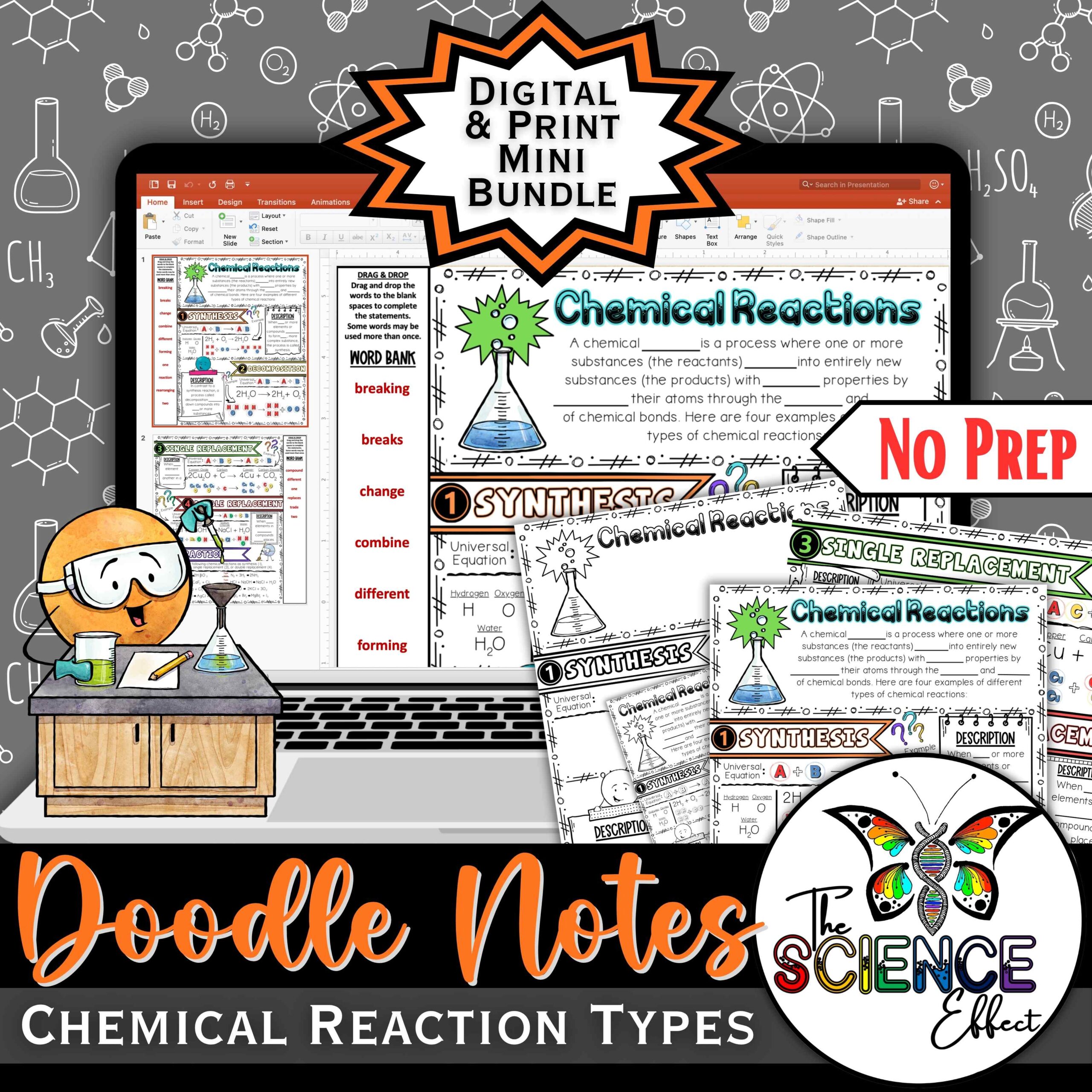 Chemical Reaction Types ~ Science Doodle Notes ~ Digital & Print Bundle