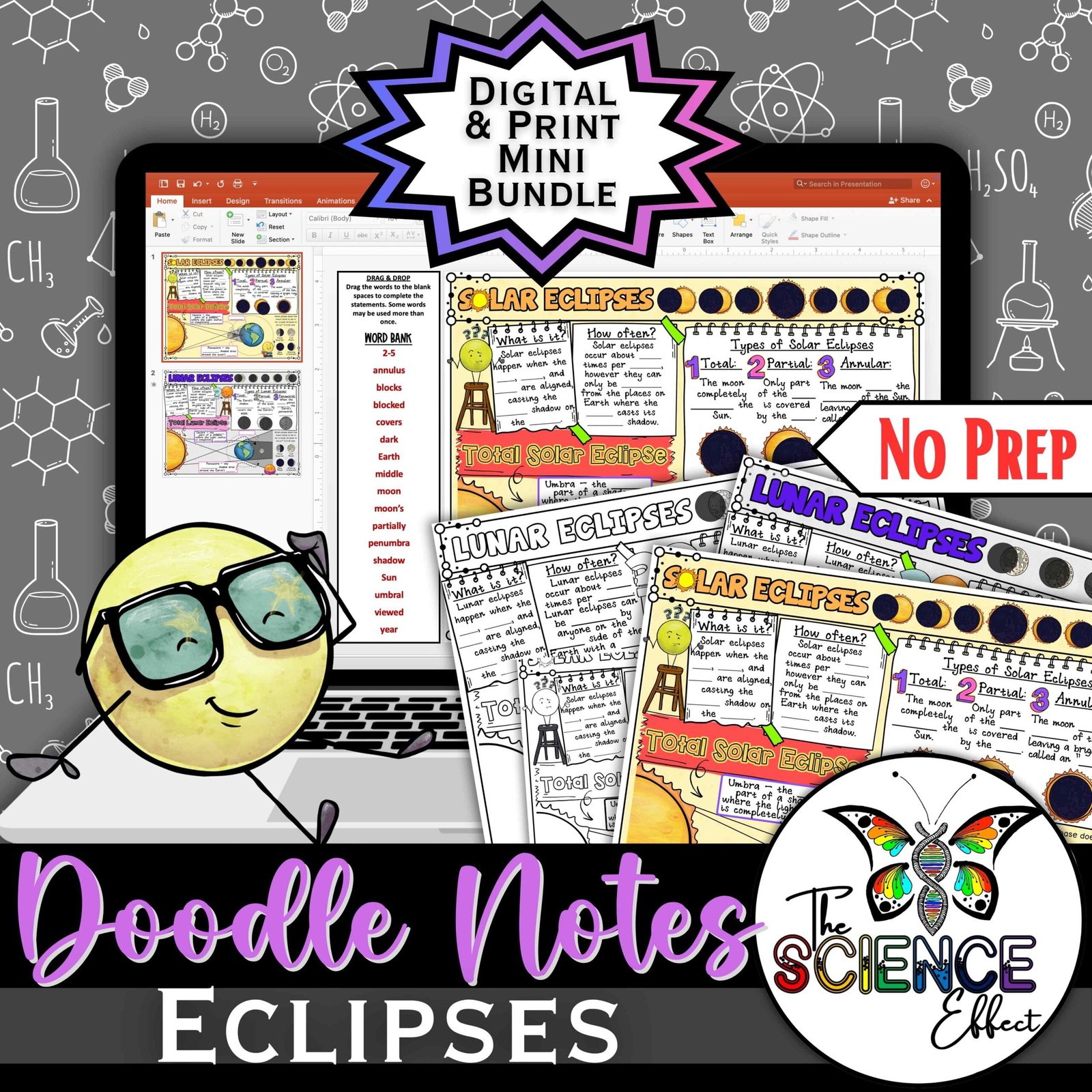Eclipses | Solar & Lunar Eclipse | Science Doodle Notes | Digital & Print Bundle