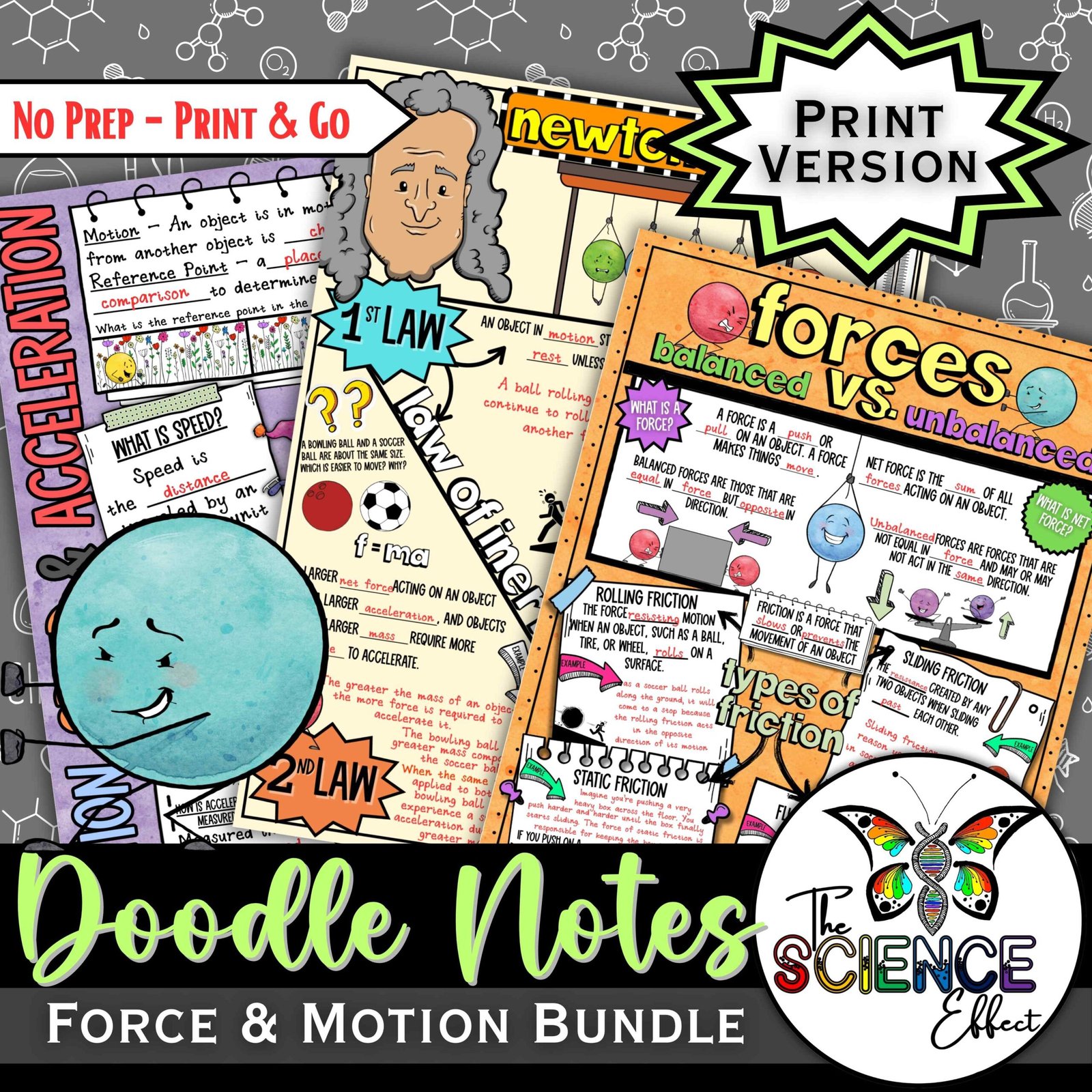 Force, Motion & Newton's Laws Doodle Notes Mini BUNDLE | Science Doodle Notes — Print