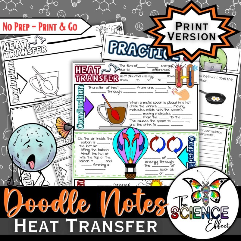 Heat Transfer Thermal Energy Doodle Notes | Science Doodle Notes — Print