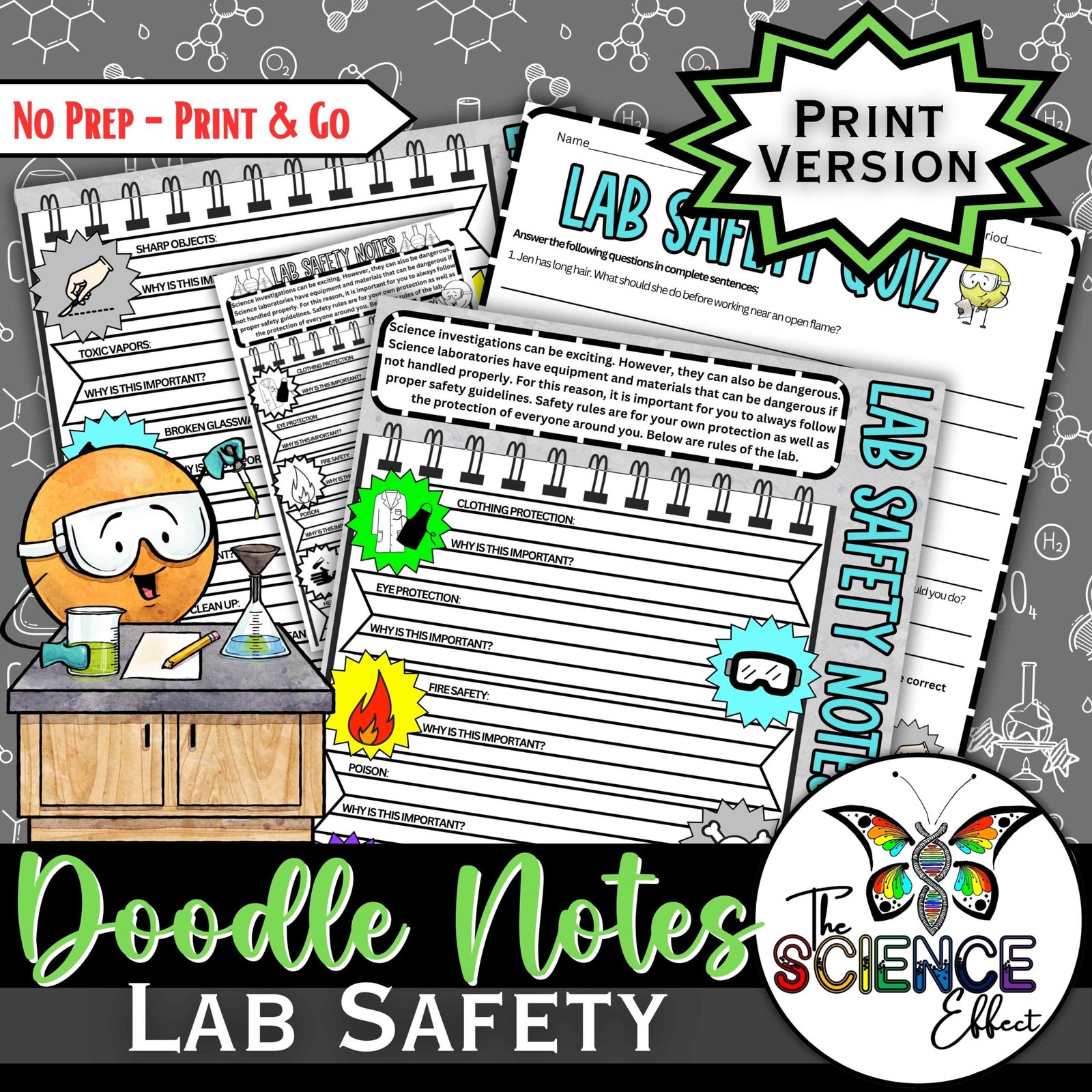 Lab Safety FREEBIE ~ Science Doodle Notes ~ Visual Notes ~ Lab Safety Quiz — Print