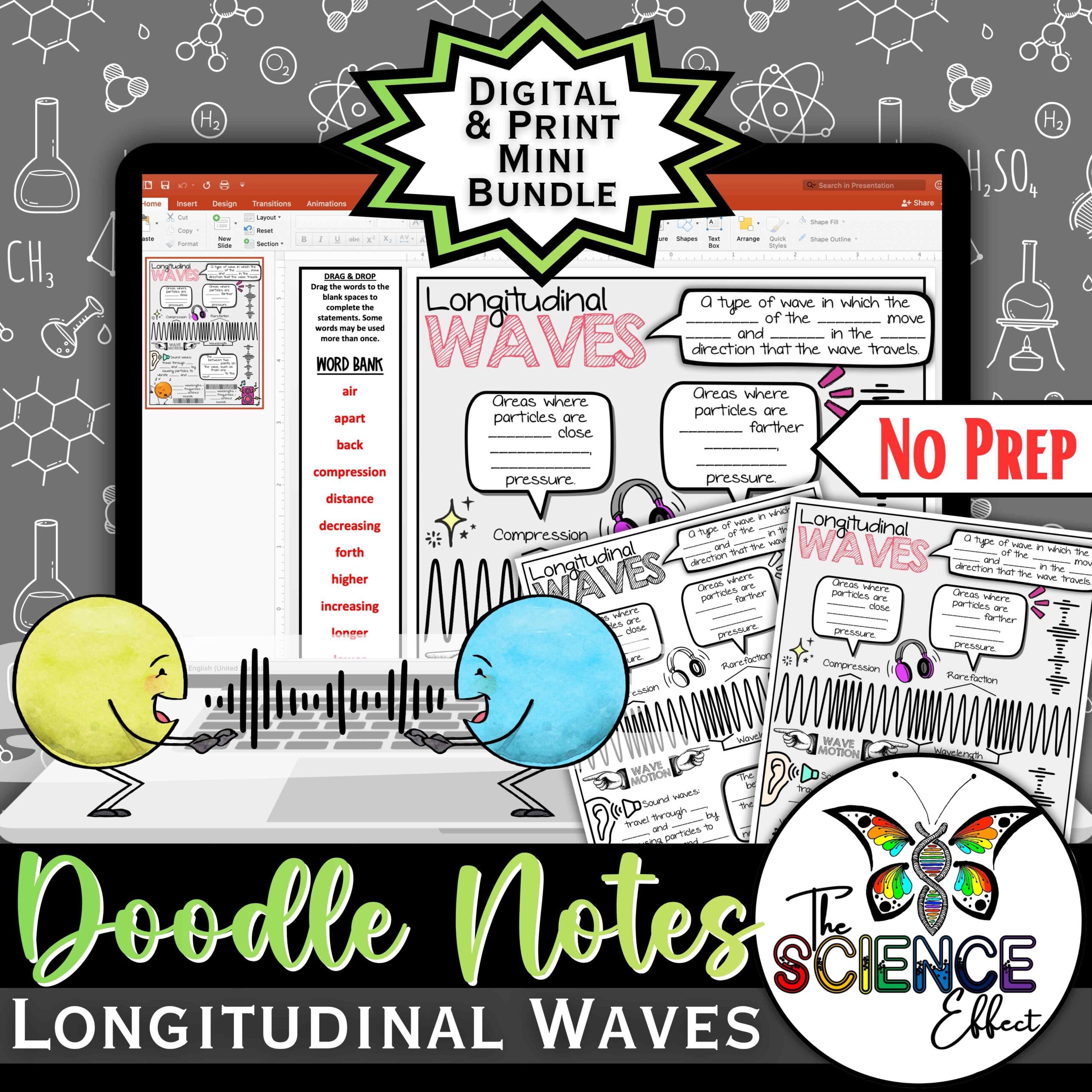 Longitudinal Waves Science Doodle Notes | Digital & Print Bundle | Visual Notes
