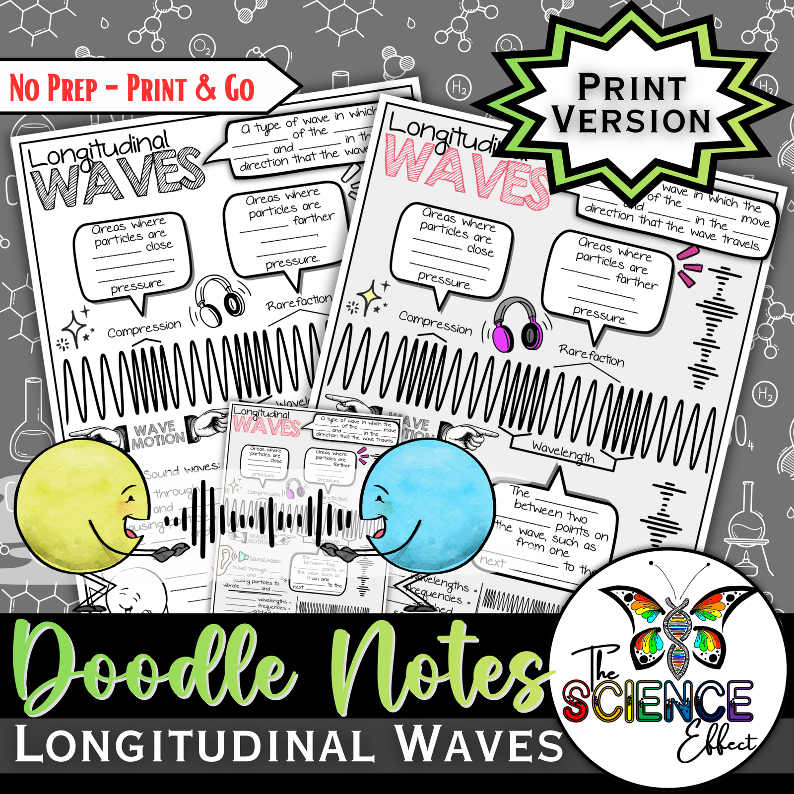 Longitudinal Waves Doodle Notes | Sound Waves | Science Graphic Organizer — Print