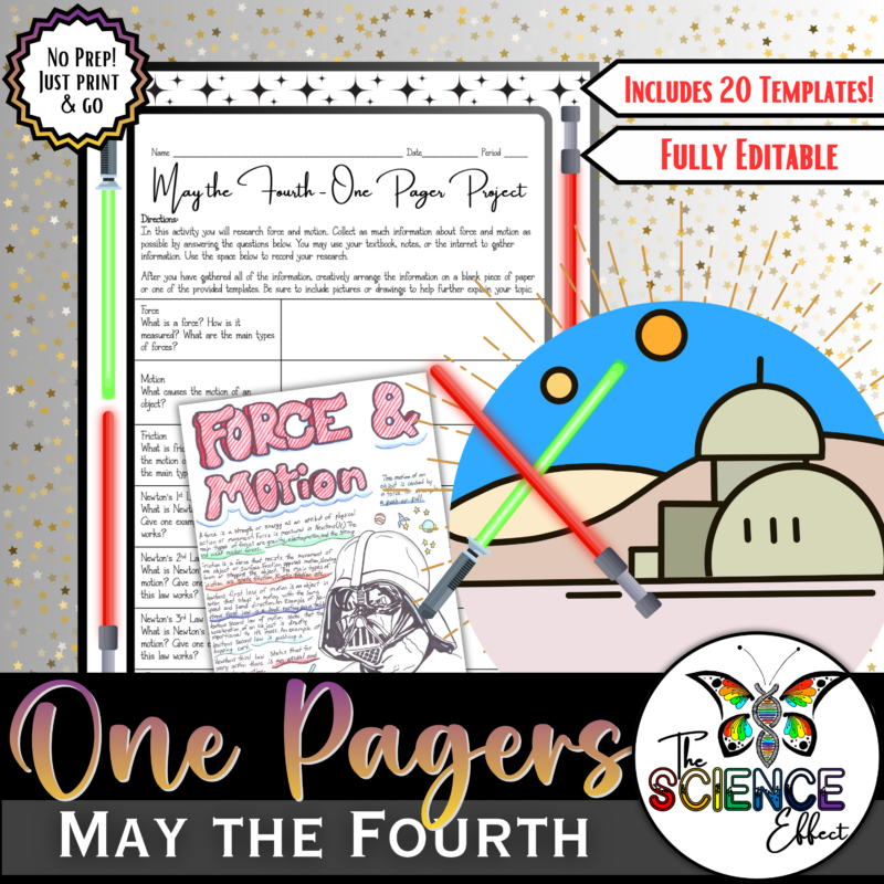 May the Fourth Be with You ~ Force & Motion ~ Science One Pager Research Project