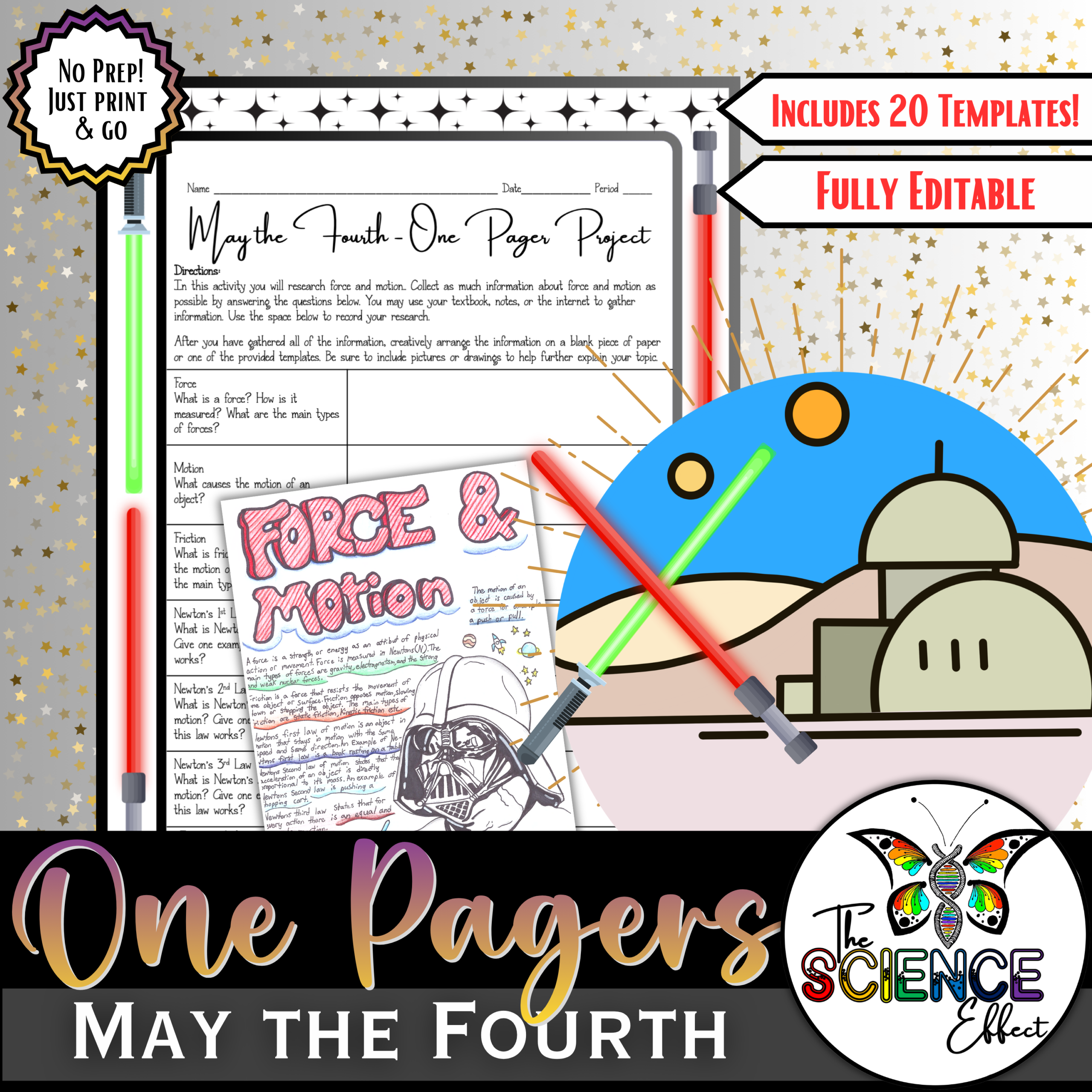 May the Fourth Be with You ~ Force & Motion ~ Science One Pager Research Project