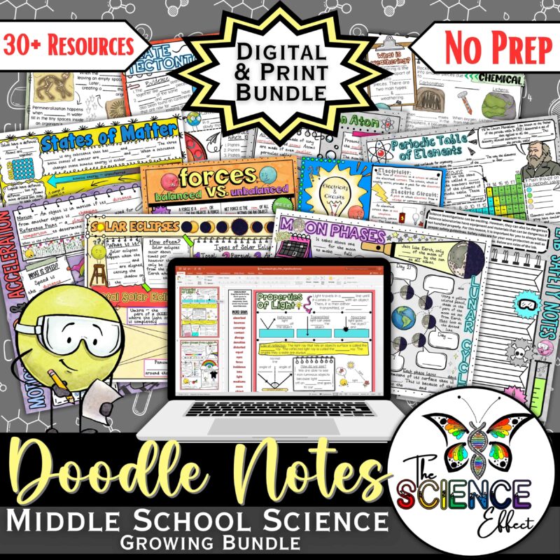 Middle School Science Doodle Notes Bundle ~ DIGITAL & PRINT ~ GROWING BUNDLE!!