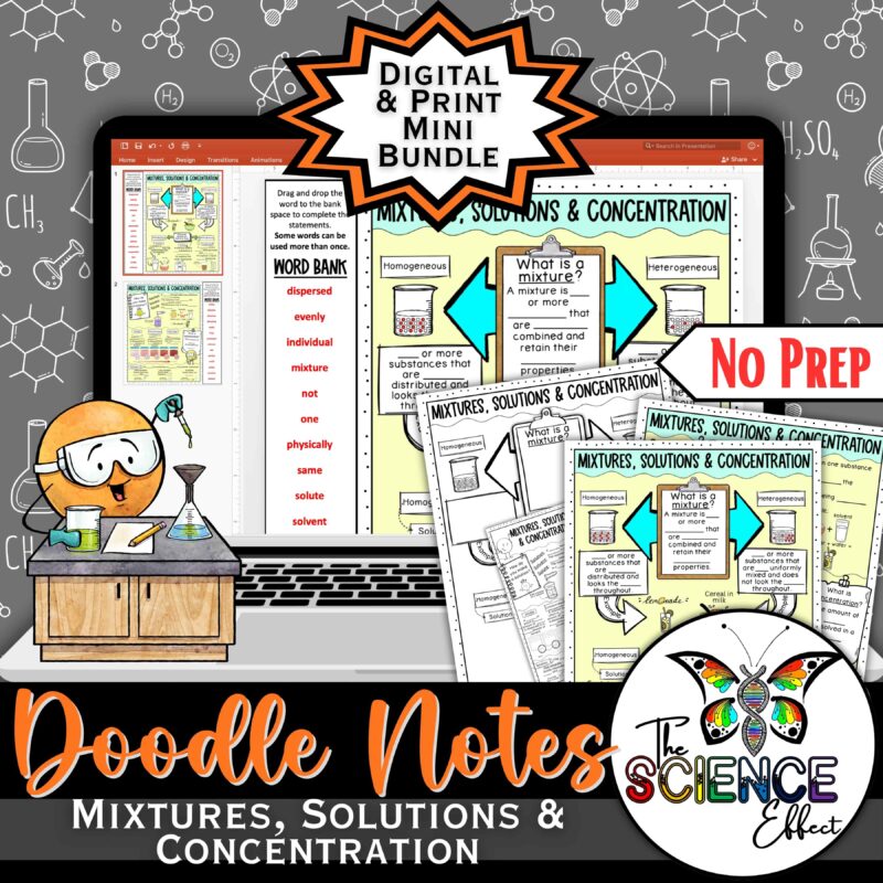 Mixtures Solutions Concentration ~ Science Doodle Notes ~ Digital & Print Bundle
