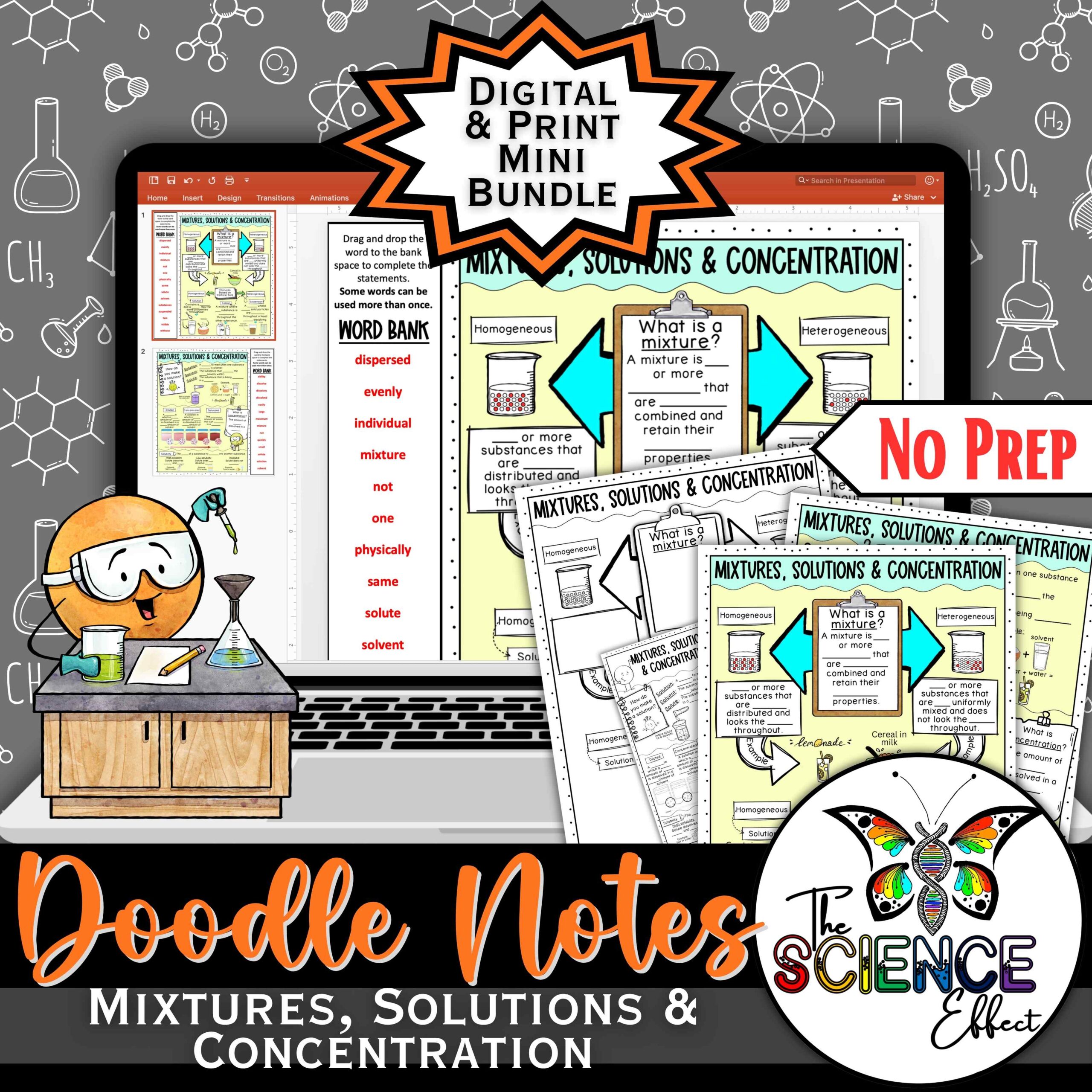 Mixtures Solutions Concentration ~ Science Doodle Notes ~ Digital & Print Bundle