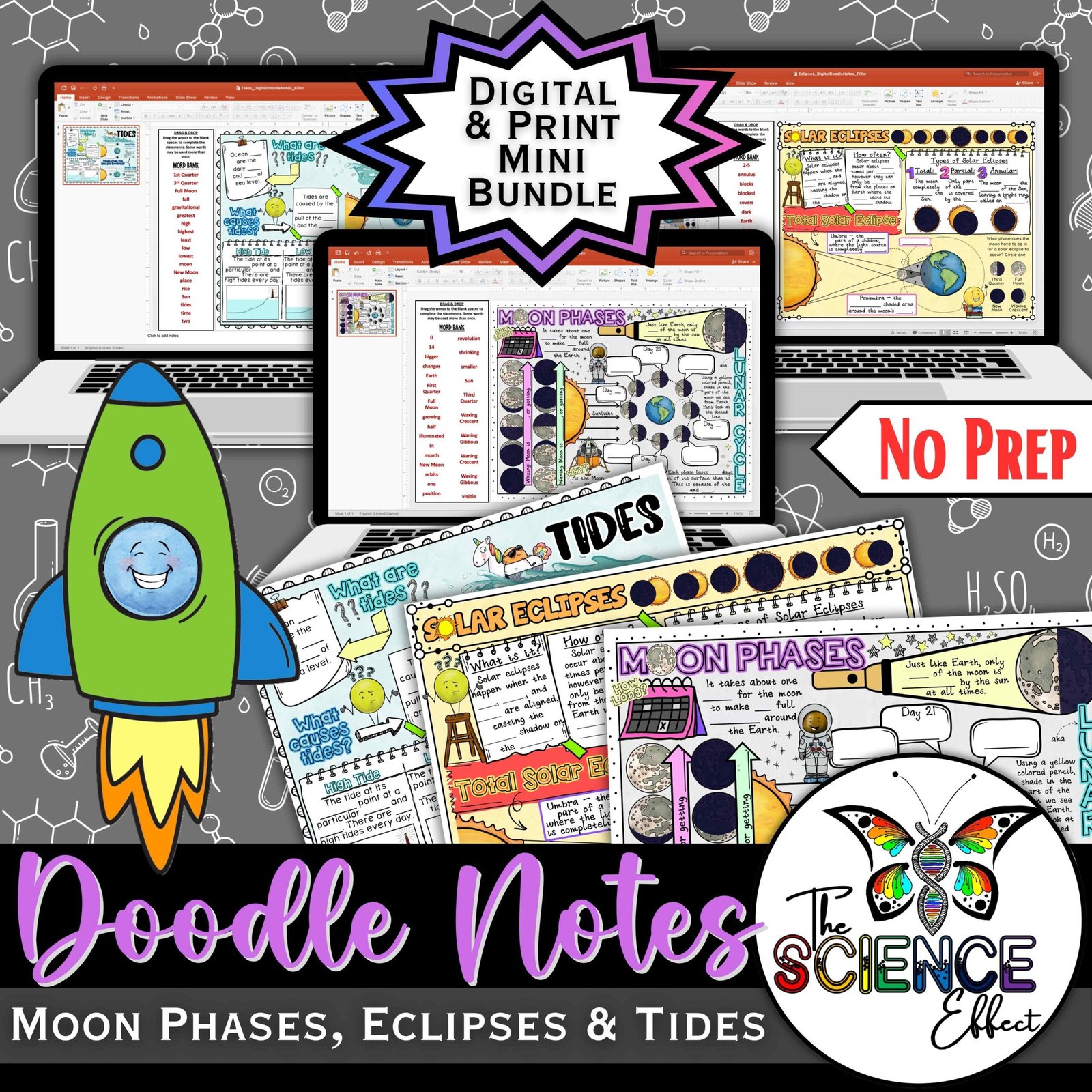 Moon Phases, Eclipses & Tides | Science Doodle Notes | Digital & Print Bundle